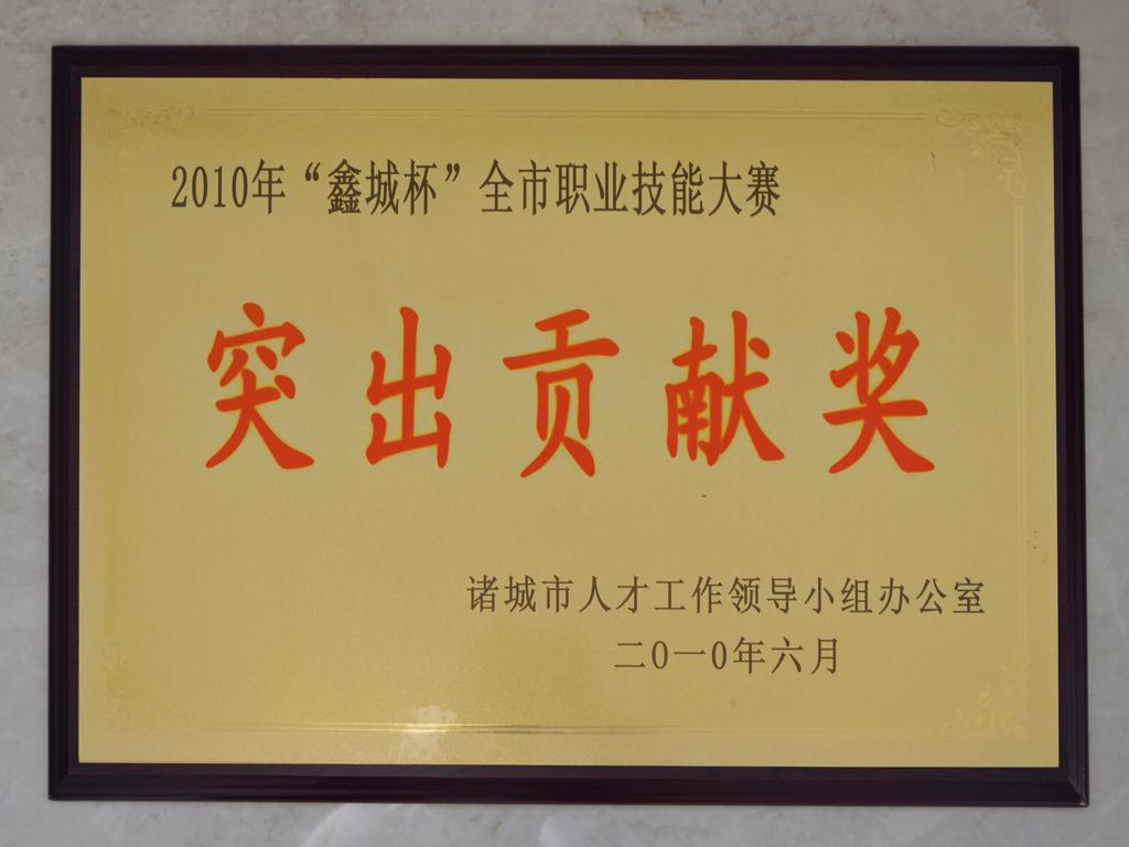 2010年“鑫城杯全市职业技能大赛突出贡献奖——诸城市人才工作领导小组办公室